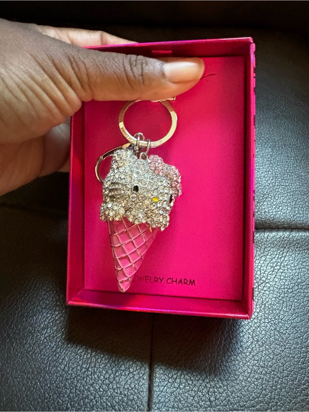Hello Kitty Pink & Silver Rhinestone Ice Cream Keychain